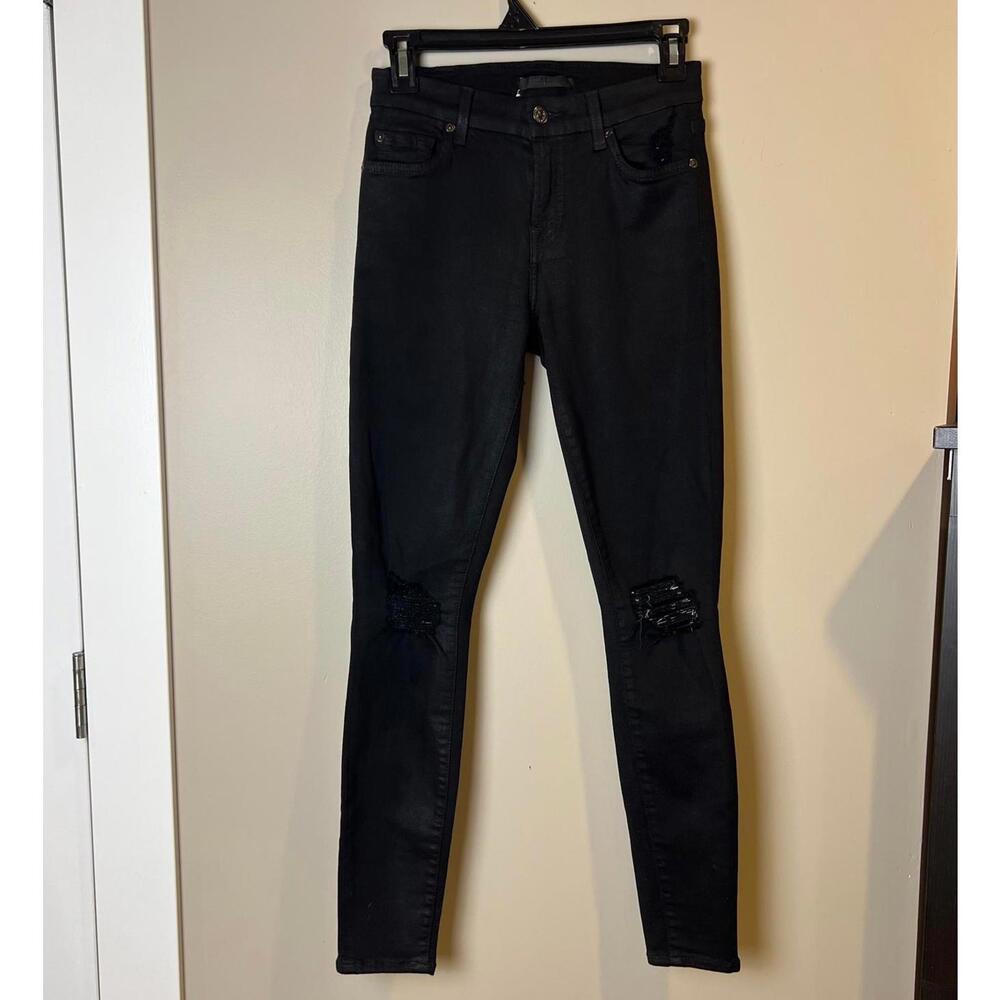 7 For All Mankind Black Distressed Skinny Jeans – Women’s US 2